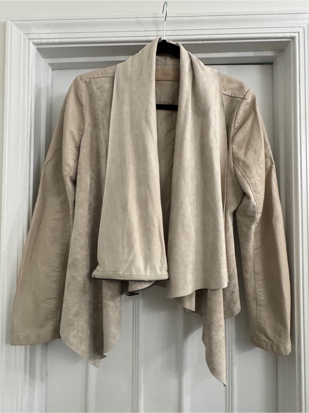 Blank NYC Women's Draped Open-Front Suede Jacket in Light Beige